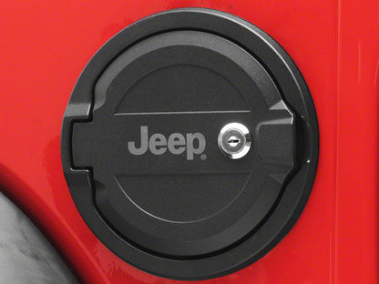 Jeep Licensed by RedRock Locking Aluminum Fuel Filler Door Cover (18-26 Jeep Wrangler JL)