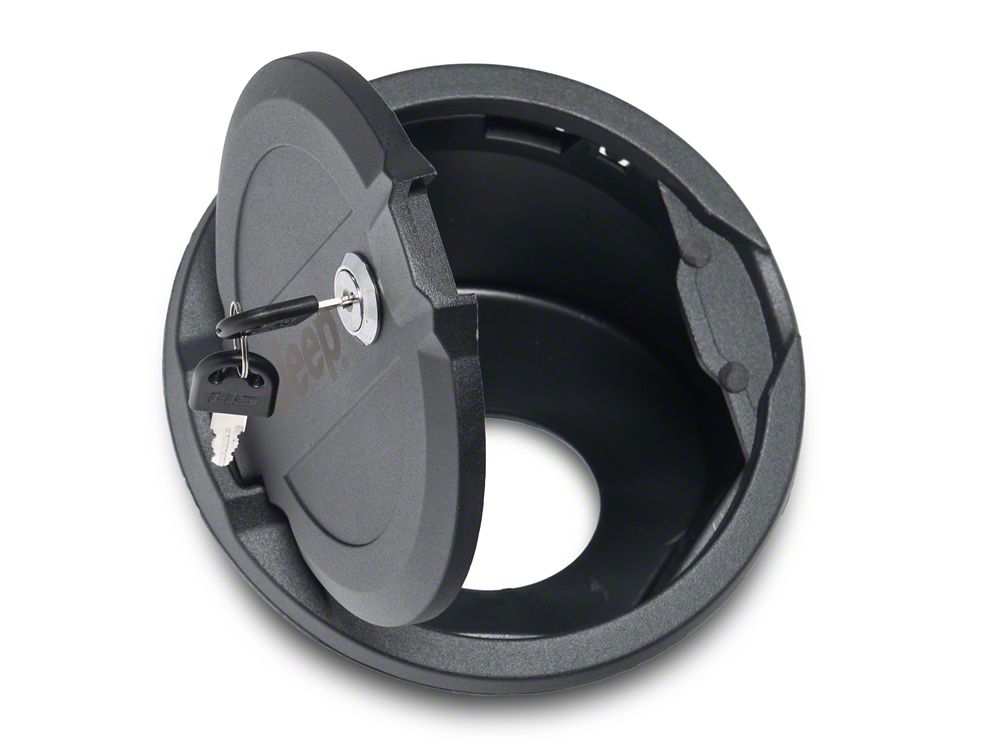 Jeep Licensed by RedRock Locking Aluminum Fuel Filler Door Cover (18-26 Jeep Wrangler JL)