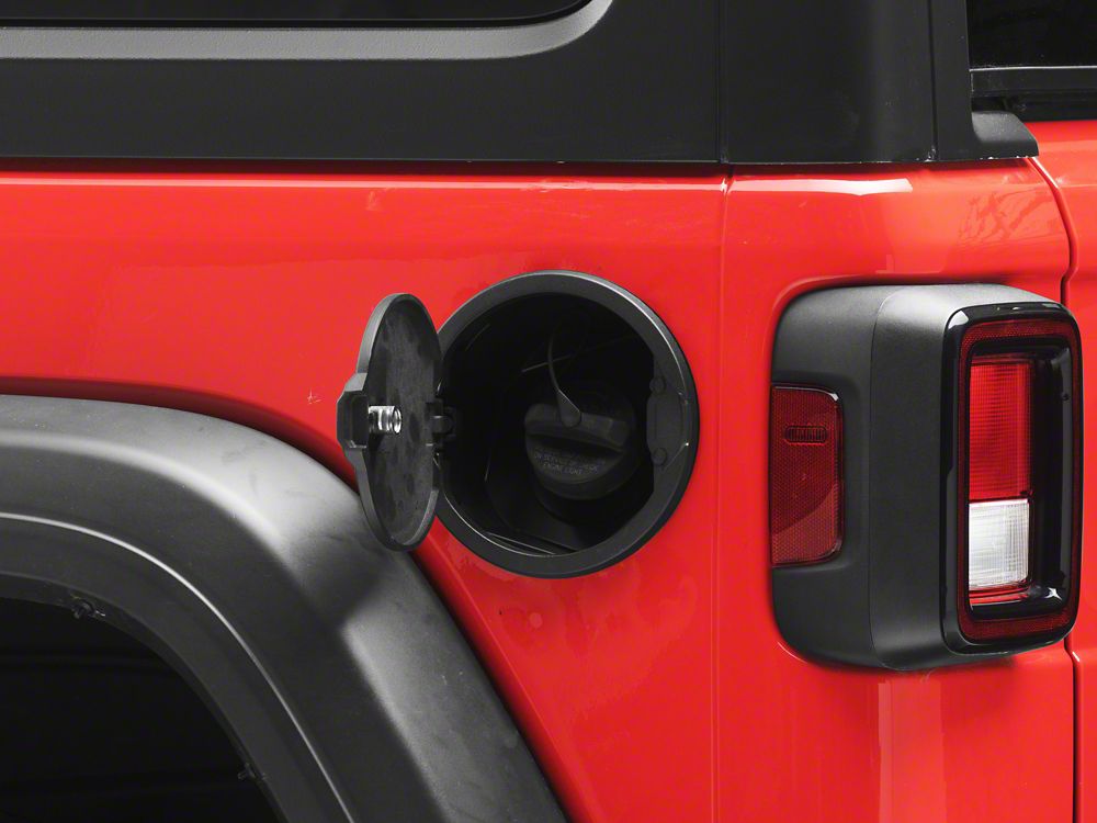 Jeep Licensed by RedRock Locking Aluminum Fuel Filler Door Cover (18-26 Jeep Wrangler JL)