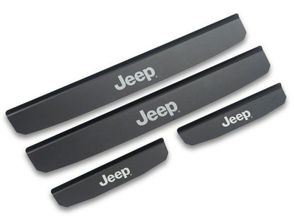 Jeep Licensed by RedRock Old Glory Door Entry Guards; Black (18-26 Jeep Wrangler JL 4-Door)