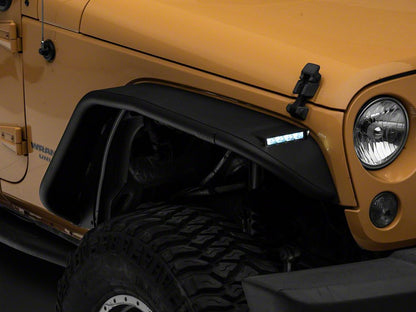 Jeep Licensed by RedRock Tubular Fender Flares with LED DRL and Jeep Logo; Front and Rear (07-18 Jeep Wrangler JK)