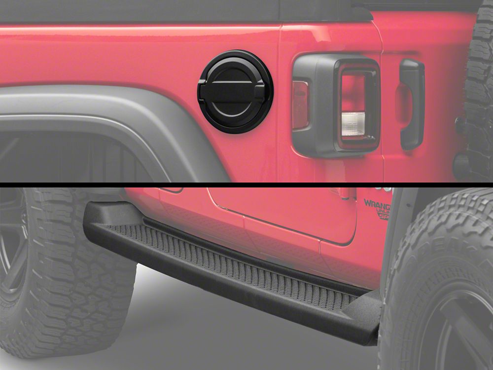 RedRock Molded ABS OE Style Side Step Bars and Fuel Filler Door Cover; Matte Black (18-26 Jeep Wrangler JL 4-Door)
