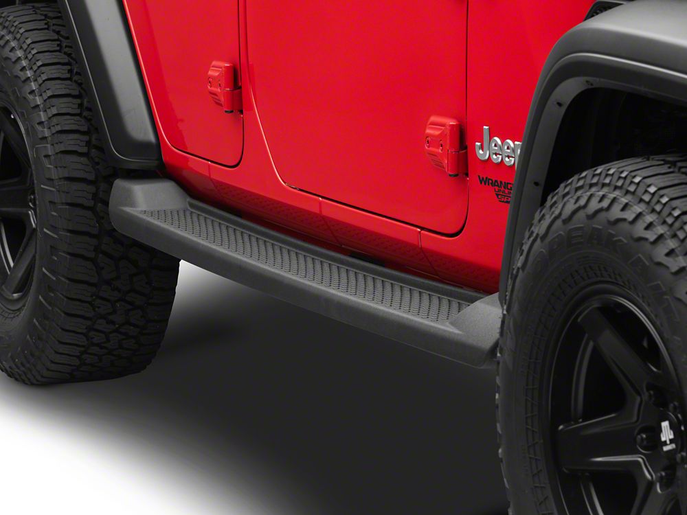 RedRock Molded ABS OE Style Side Step Bars and Fuel Filler Door Cover; Matte Black (18-26 Jeep Wrangler JL 4-Door)