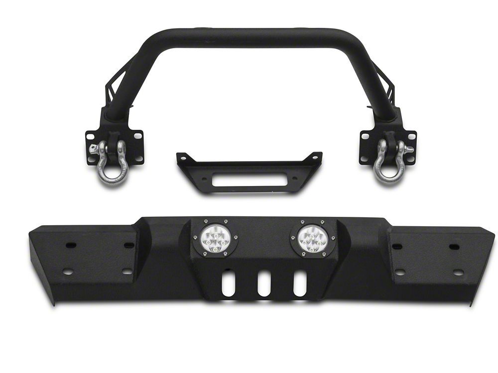 RedRock Stubby Winch Front Bumper with LED Fog Lights and Over-Rider Hoop (20-25 Jeep Gladiator JT)
