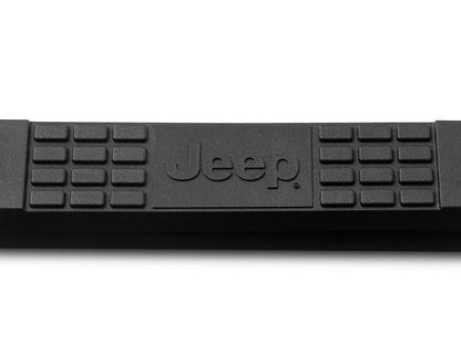 Jeep Licensed by RedRock 3-Inch Round Side Step Bars with Jeep Logo; Textured Black (20-25 Jeep Gladiator JT)