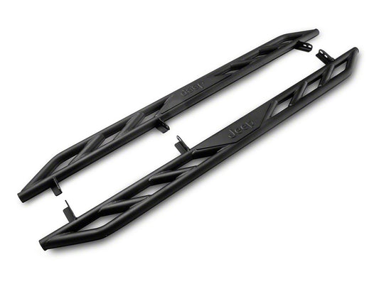 Jeep Licensed by RedRock Rock Sliders with Jeep Logo; Textured Black (20-25 Jeep Gladiator JT)