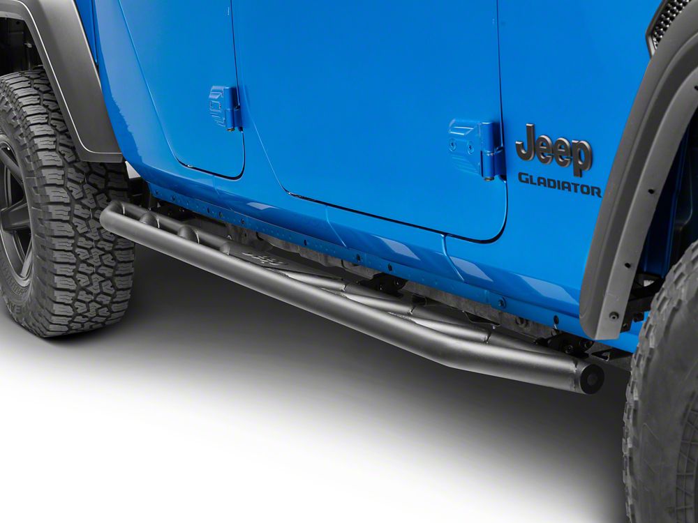 Jeep Licensed by RedRock Rock Sliders with Jeep Logo; Textured Black (20-25 Jeep Gladiator JT)