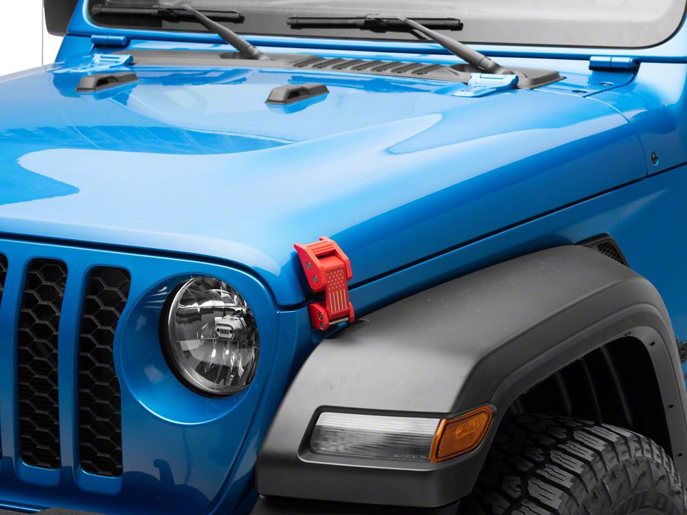 RedRock Old Glory Billet Hood Catch Kit; Red (20-25 Jeep Gladiator JT)