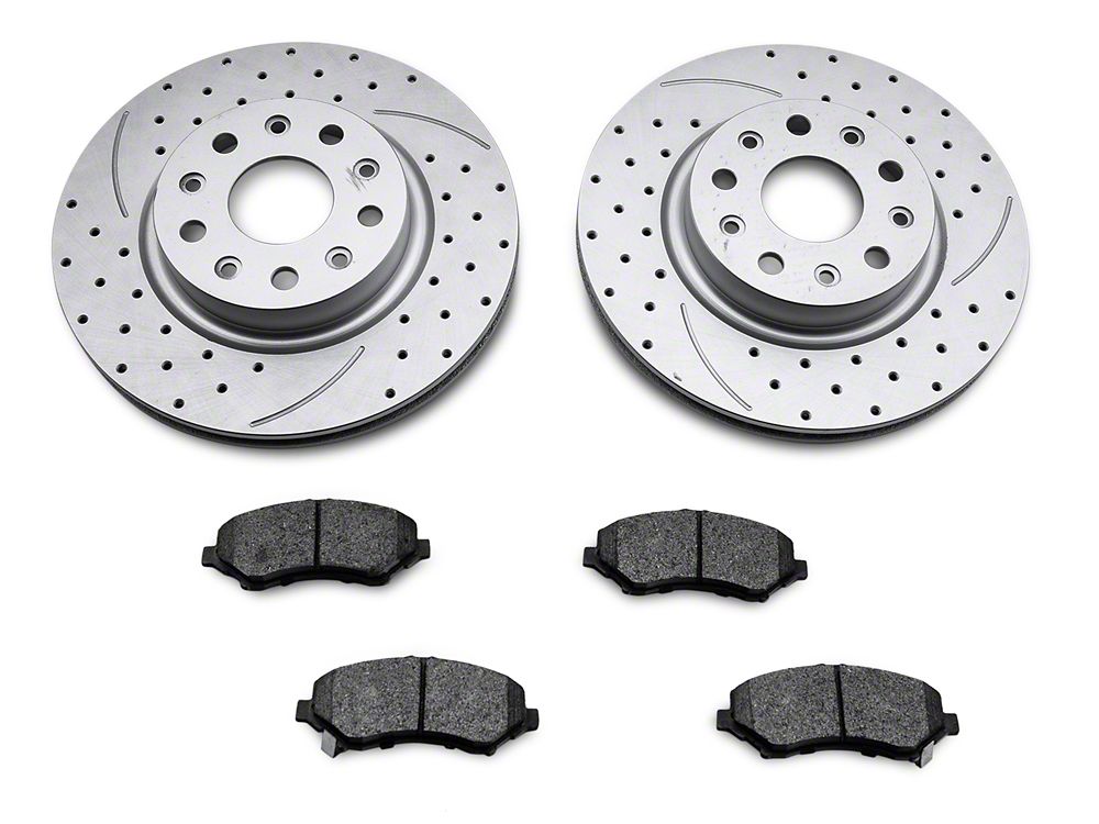 RedRock Cross-Drilled and Slotted Brake Rotor and Pad Kit; Front (20-22 Jeep Gladiator JT)
