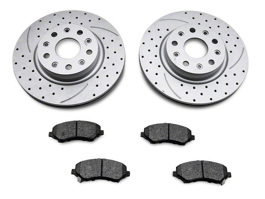 RedRock Cross-Drilled and Slotted Brake Rotor and Pad Kit; Front (20-22 Jeep Gladiator JT)