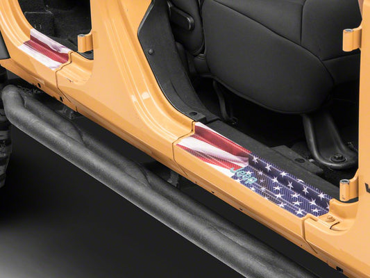 Jeep Licensed by RedRock Carbon Fiber Door Sill Decal; Real Flag (20-25 Jeep Gladiator JT)