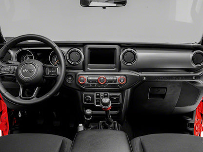 RedRock Billet Aluminum HVAC and Radio Control Knob Trim Ring Set; Red (20-25 Jeep Gladiator JT)