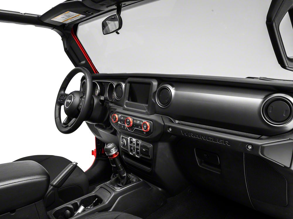 RedRock Billet Aluminum HVAC and Radio Control Knob Trim Ring Set; Red (20-25 Jeep Gladiator JT)
