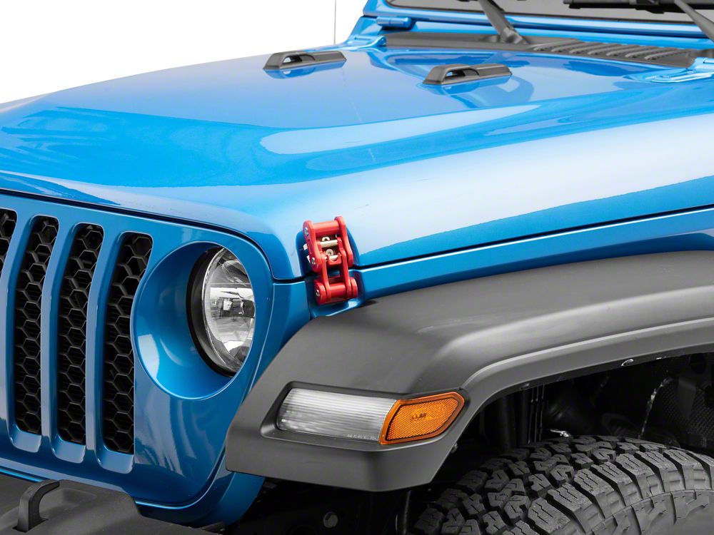 RedRock Billet Aluminum Hood Catch Set; Red (20-25 Jeep Gladiator JT)