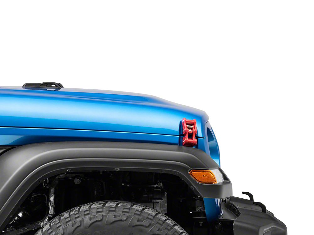 RedRock Billet Aluminum Hood Catch Set; Red (20-25 Jeep Gladiator JT)