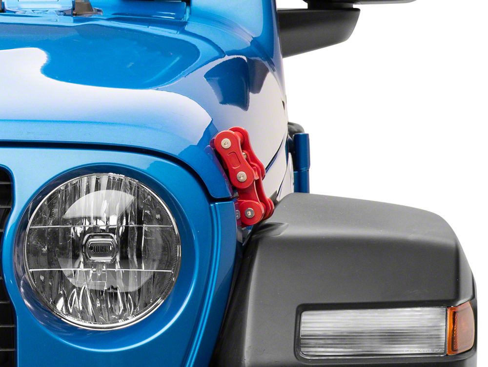 RedRock Billet Aluminum Hood Catch Set; Red (20-25 Jeep Gladiator JT)