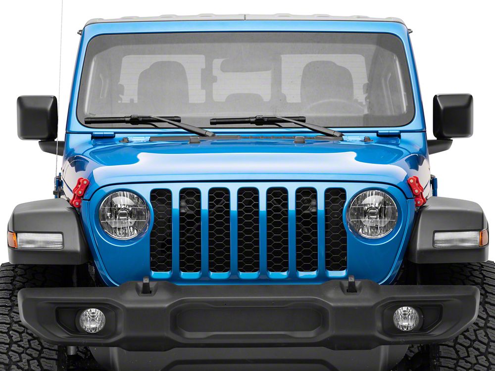 RedRock Billet Aluminum Hood Catch Set; Red (20-25 Jeep Gladiator JT)