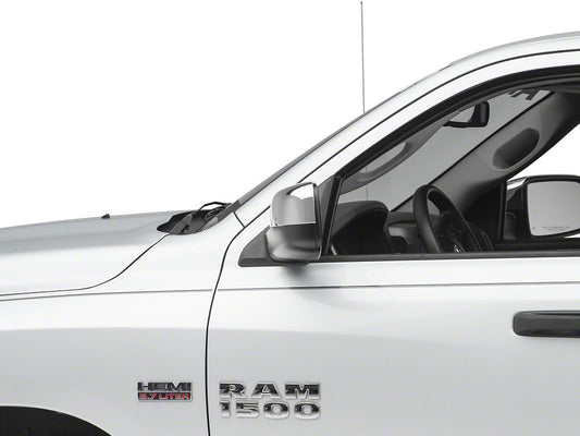RedRock Top Half Mirror Covers without Turn Signal Light Cutout; Chrome (09-18 RAM 1500)