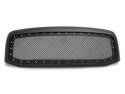 RedRock Mesh Upper Replacement Grille with Rivets; Matte Black (06-08 RAM 1500)