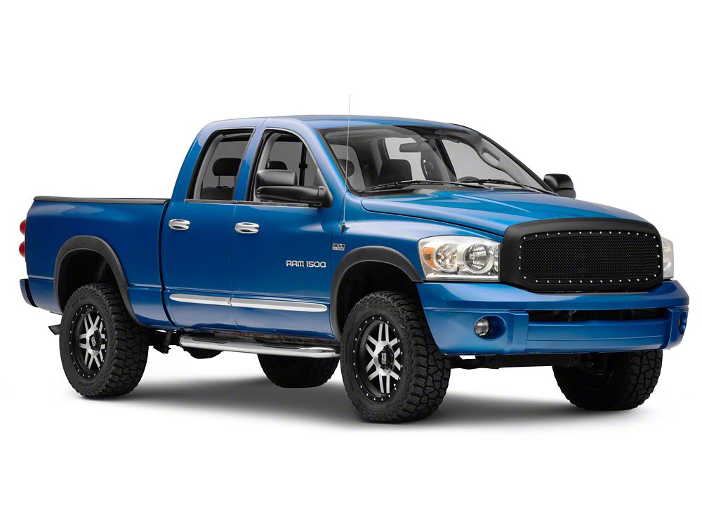 RedRock Mesh Upper Replacement Grille with Rivets; Matte Black (06-08 RAM 1500)