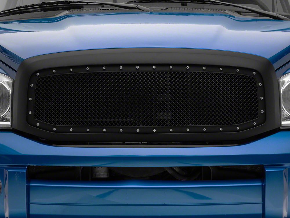 RedRock Mesh Upper Replacement Grille with Rivets; Matte Black (06-08 RAM 1500)