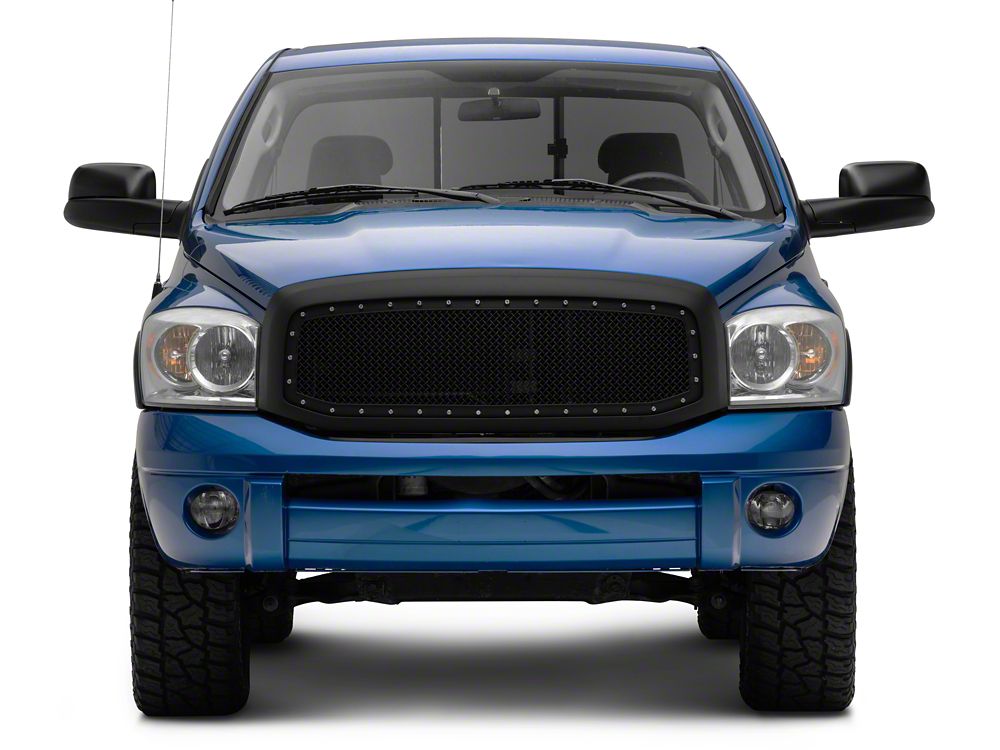 RedRock Mesh Upper Replacement Grille with Rivets; Matte Black (06-08 RAM 1500)