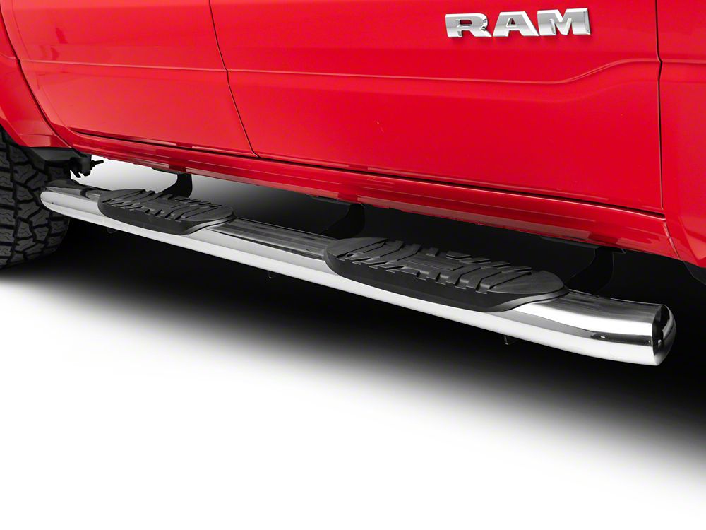 RedRock 5-Inch Oval Bent End Side Step Bars; Stainless Steel (19-25 RAM 1500 Crew Cab)