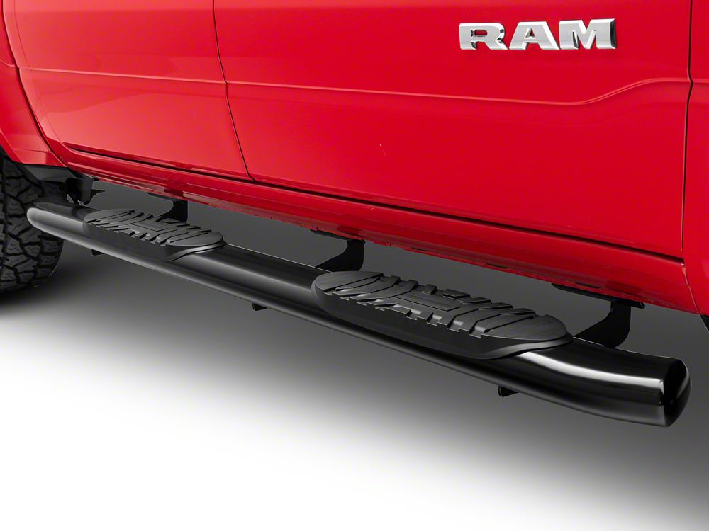 RedRock 5-Inch Oval Bent End Side Step Bars; Black (19-25 RAM 1500 Crew Cab)