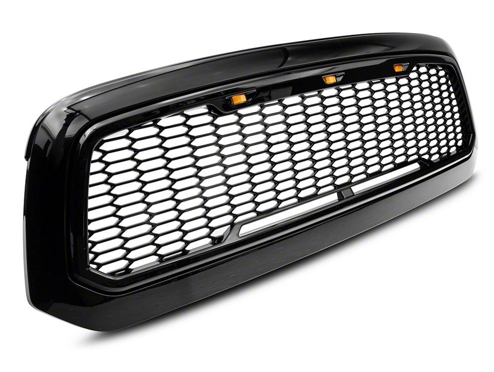 Gloss Black Grille With Rivets + Shell For 2013-2017 Dodge RAM 1500 (RestylingFactory)