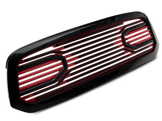 RedRock Big Horn Style Upper Replacement Grille; Black and Red (13-18 RAM 1500, Excluding Rebel)