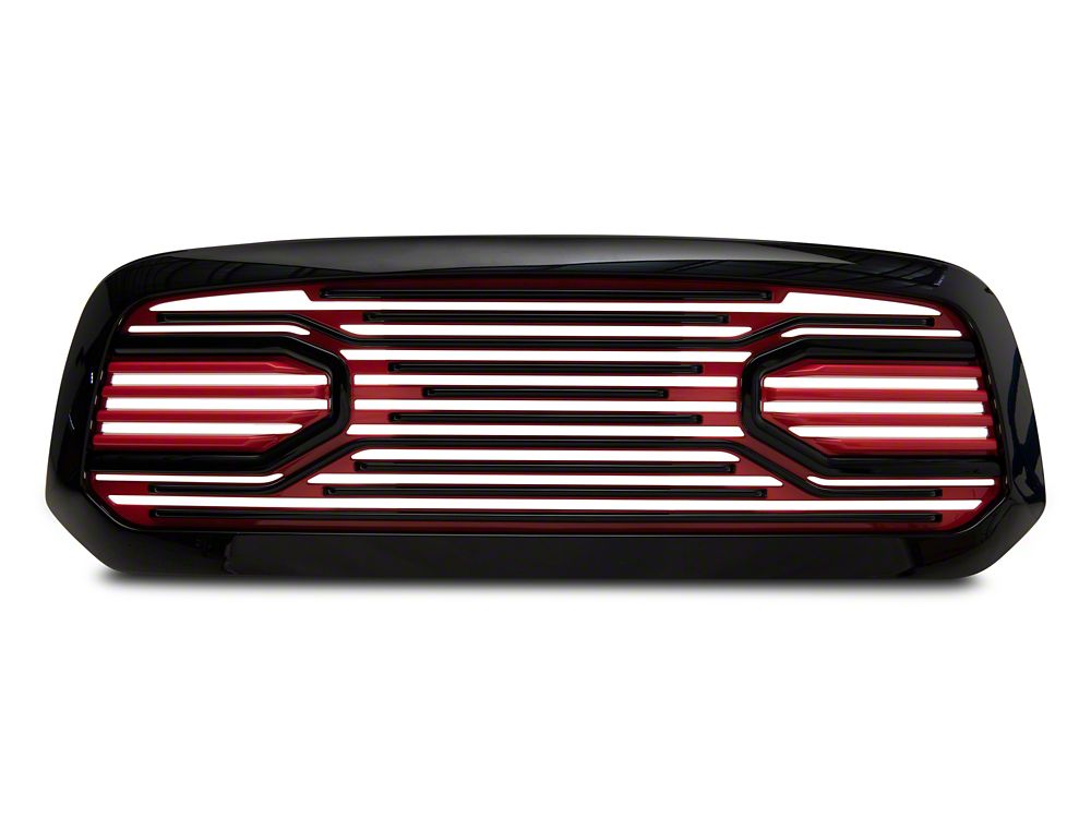 RedRock Big Horn Style Upper Replacement Grille; Black and Red (13-18 RAM 1500, Excluding Rebel)