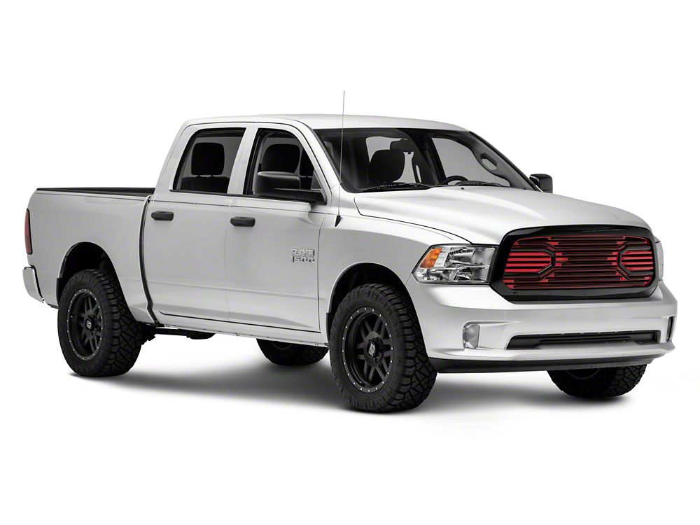 RedRock Big Horn Style Upper Replacement Grille; Black and Red (13-18 RAM 1500, Excluding Rebel)