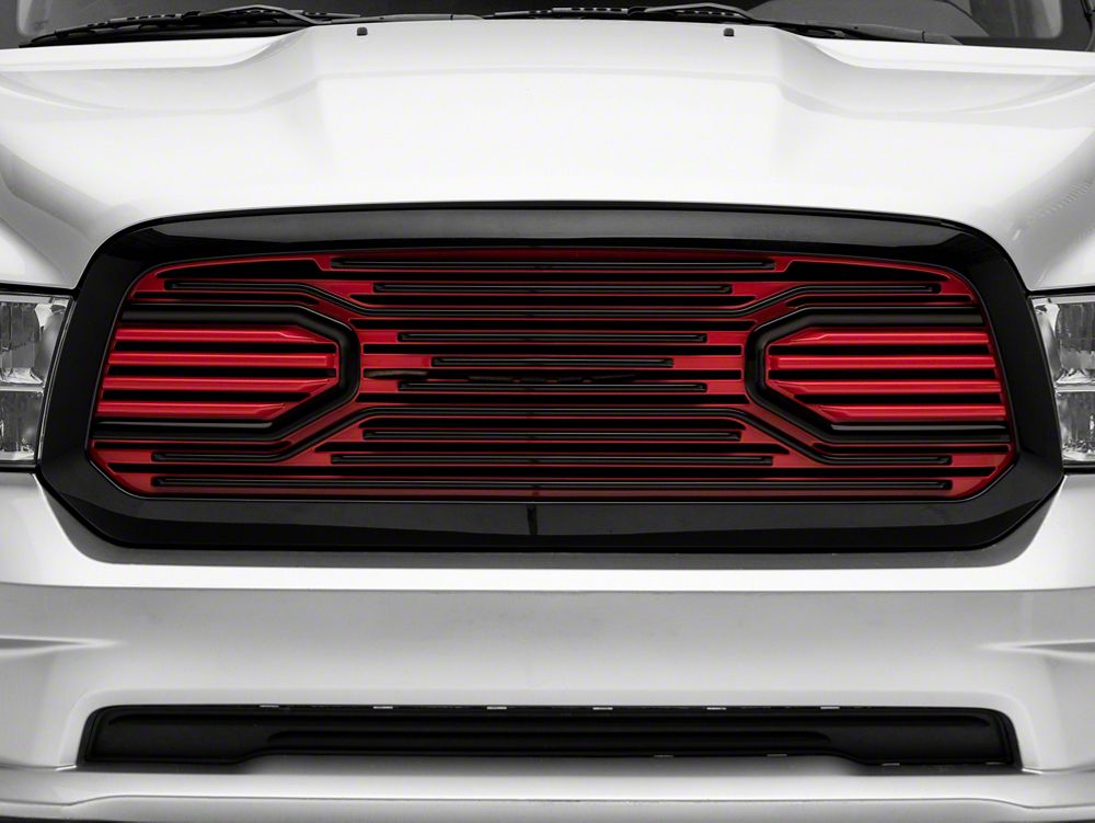 RedRock Big Horn Style Upper Replacement Grille; Black and Red (13-18 RAM 1500, Excluding Rebel)