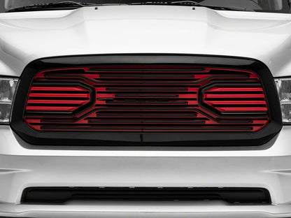 RedRock Big Horn Style Upper Replacement Grille; Black and Red (13-18 RAM 1500, Excluding Rebel)