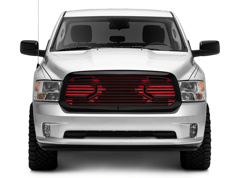 RedRock Big Horn Style Upper Replacement Grille; Black and Red (13-18 RAM 1500, Excluding Rebel)
