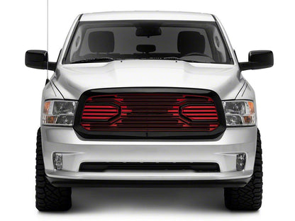 RedRock Big Horn Style Upper Replacement Grille; Black and Red (13-18 RAM 1500, Excluding Rebel)
