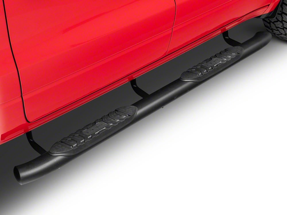 RAM Licensed by RedRock 5-Inch Oval Bent End Side Step Bars with Ram Logo; Textured Black (09-18 RAM 1500 Crew Cab)