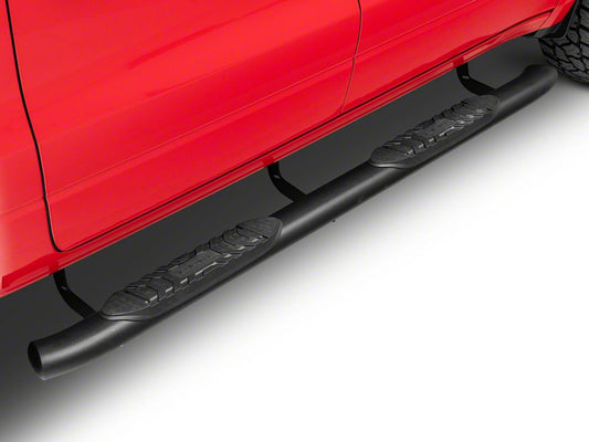RAM Licensed by RedRock 5-Inch Oval Bent End Side Step Bars with Ram Logo; Textured Black (09-18 RAM 1500 Crew Cab)