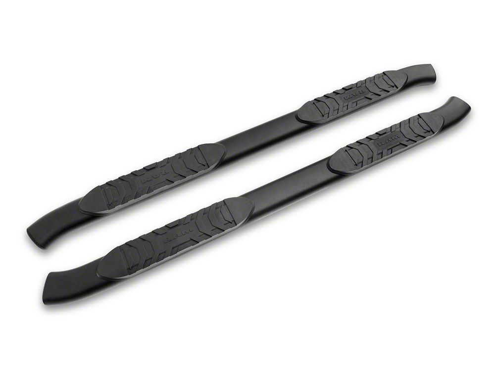 RAM Licensed by RedRock 5-Inch Oval Bent End Side Step Bars with Ram Logo; Textured Black (09-18 RAM 1500 Crew Cab)