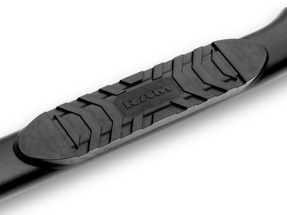RAM Licensed by RedRock 5-Inch Oval Bent End Side Step Bars with Ram Logo; Textured Black (09-18 RAM 1500 Crew Cab)