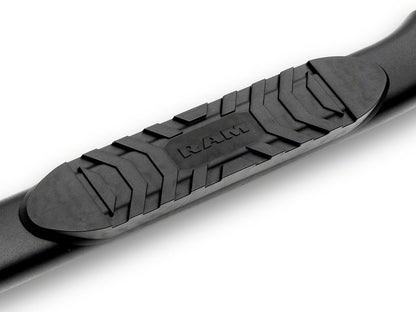 RAM Licensed by RedRock 5-Inch Oval Bent End Side Step Bars with Ram Logo; Textured Black (09-18 RAM 1500 Crew Cab)