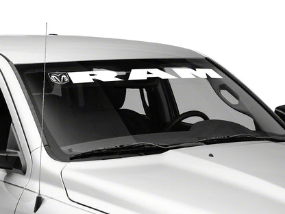 RAM Licensed by RedRock RAM with Head and Logo Windshield Banner; White (02-18 RAM 1500)
