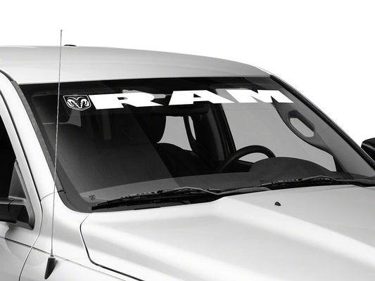 RAM Licensed by RedRock RAM with Head and Logo Windshield Banner; White (02-18 RAM 1500)