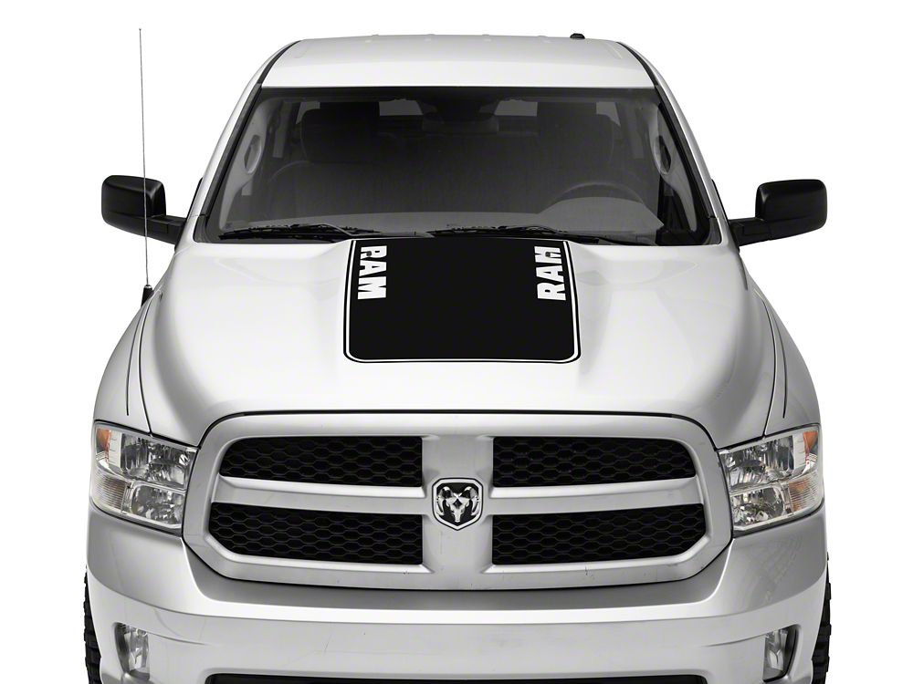 RAM Licensed by RedRock Hood Decal with RAM Logo; Gloss Black (09-18 RAM 1500, Excluding Rebel)