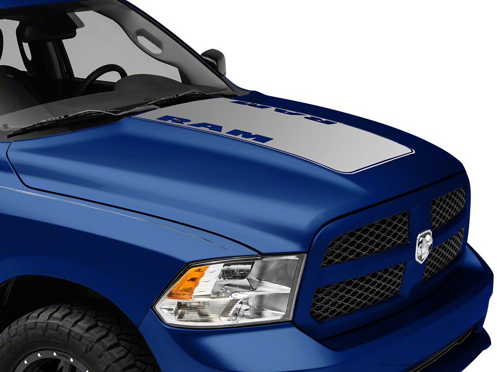 RAM Licensed by RedRock Hood Decal with RAM Logo; Silver (09-18 RAM 1500, Excluding Rebel)