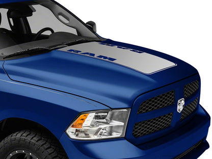 RAM Licensed by RedRock Hood Decal with RAM Logo; Silver (09-18 RAM 1500, Excluding Rebel)