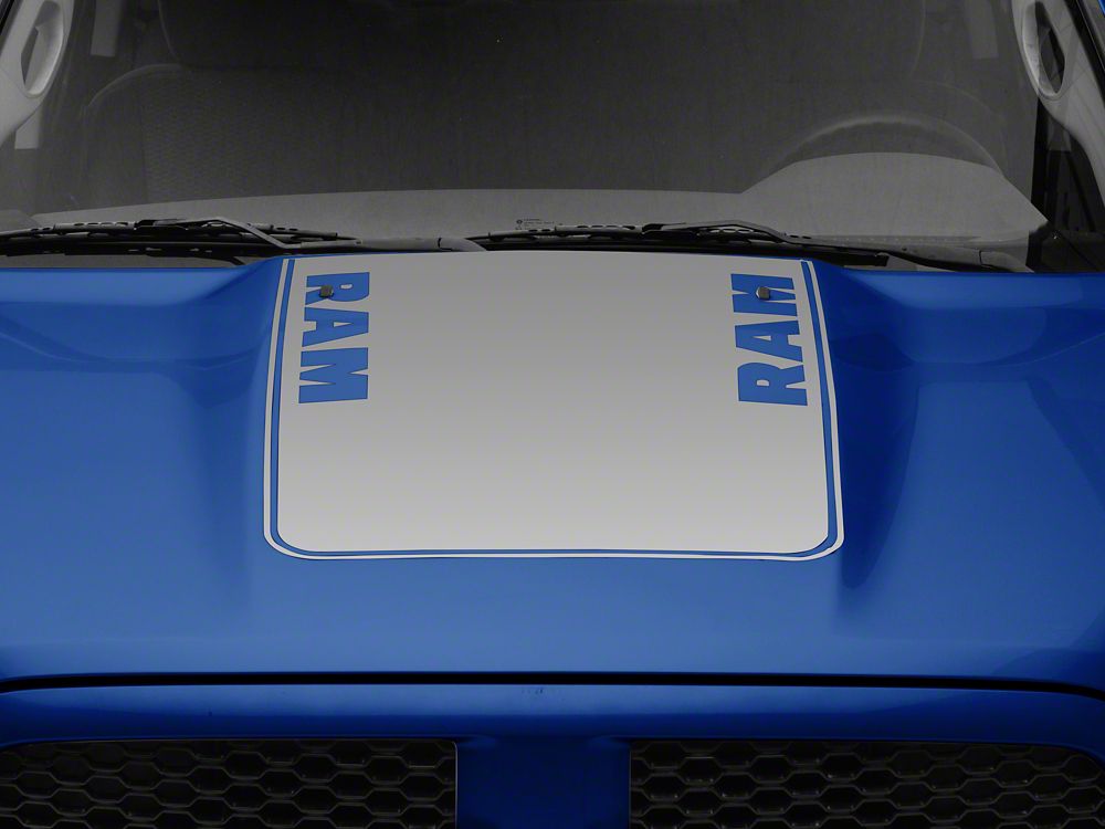 RAM Licensed by RedRock Hood Decal with RAM Logo; Silver (09-18 RAM 1500, Excluding Rebel)