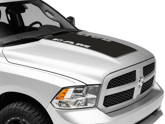 RAM Licensed by RedRock Hood Decal with RAM Logo; Matte Black (09-18 RAM 1500, Excluding Rebel)