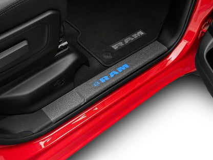 RAM Licensed by RedRock Door Sill Body Shield Decal; Blue (02-18 RAM 1500)