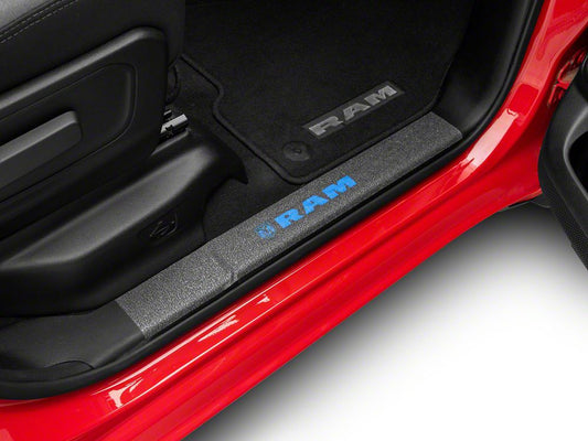 RAM Licensed by RedRock Door Sill Body Shield Decal; Blue (02-18 RAM 1500)